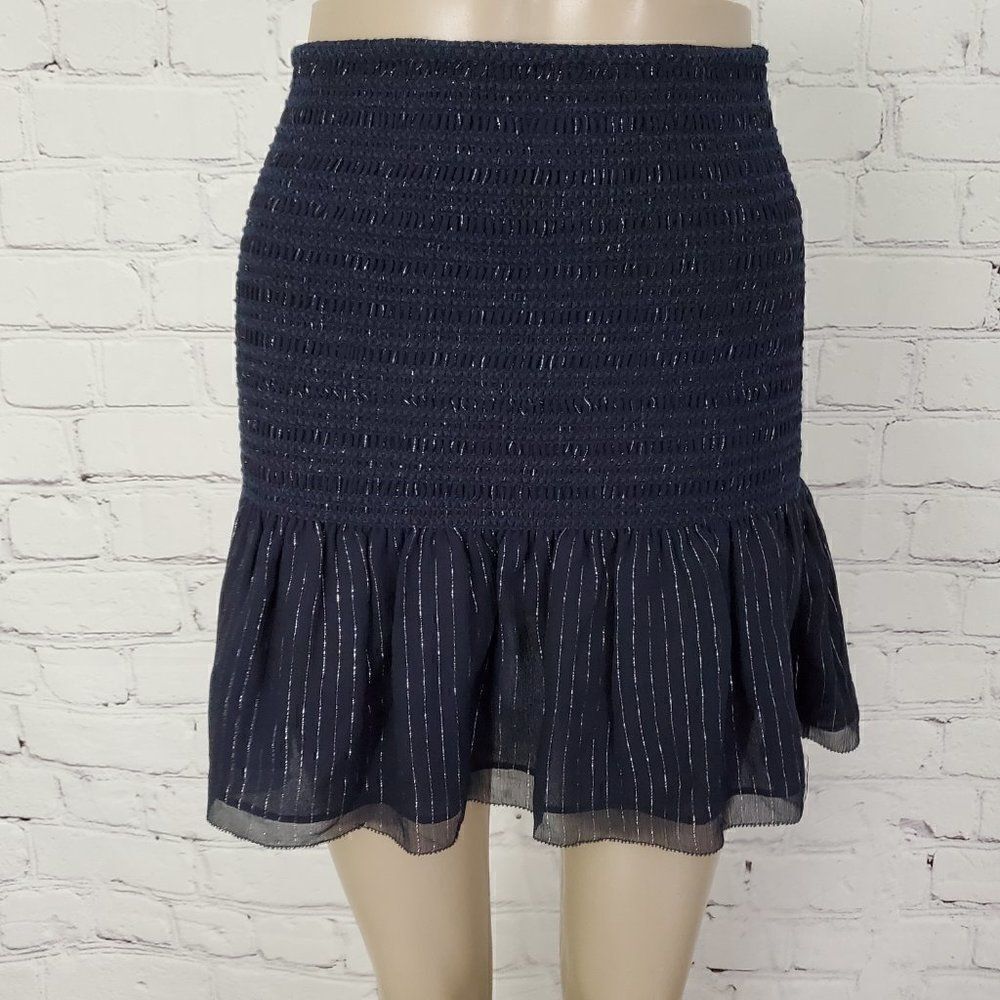 𝅺DEREK LAM 10 CROSBY blue silver metallic silk skirt 0